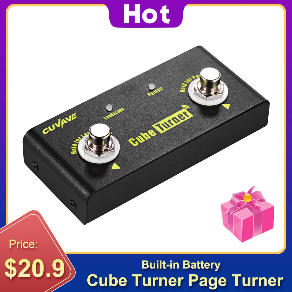 

CUVAVE Cube Turner Wireless Page Turner Pedal Built-in Battery Supports Looper Connection Compatible with iPad iPhone Android