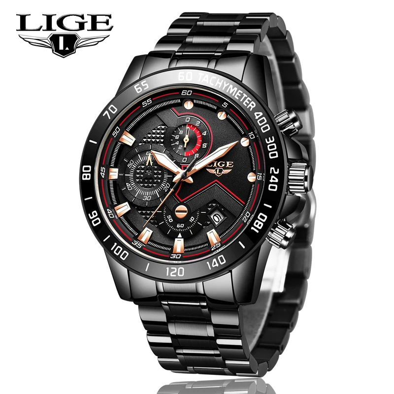 Часы наручные LIGE Мужские кварцевые с хронографом модные брендовые Роскошные