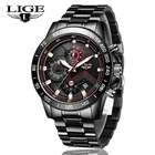 Часы наручные LIGE Мужские кварцевые с хронографом, модные брендовые Роскошные спортивные, чёрные, из нержавеющей стали, 2020