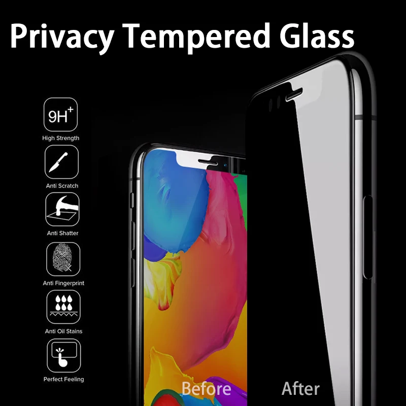 

1Pc Full Privacy Tempered Glass For iPhone X XR XS 11 Pro Max 6 6S 7 8 Plus Anti Spy Screen Protector High Definition