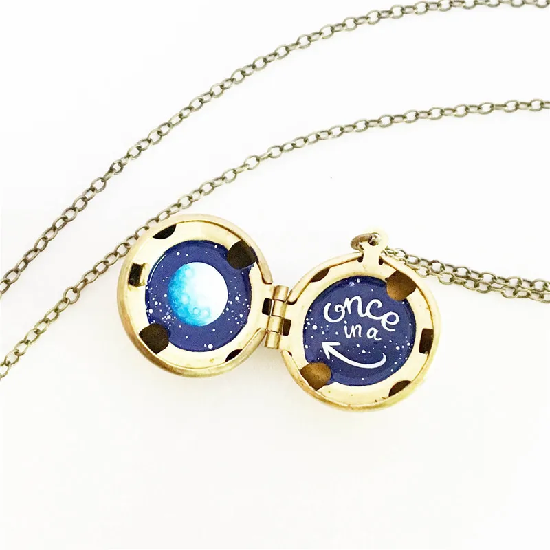 

12pcs/lot Once in a Blue Moon Locket necklace jewelry silver tone her gift