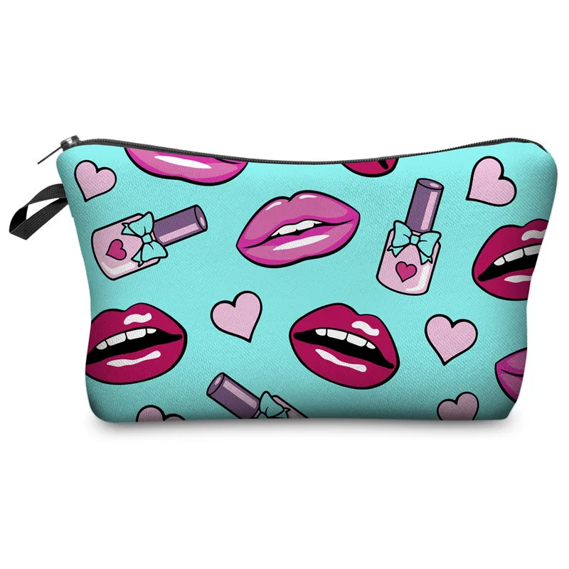 

YIMUSENX 3D Digital Printing Cosmetic Bag Sexy Lips Handle Big Capacity Easy Take Portable European Fashion