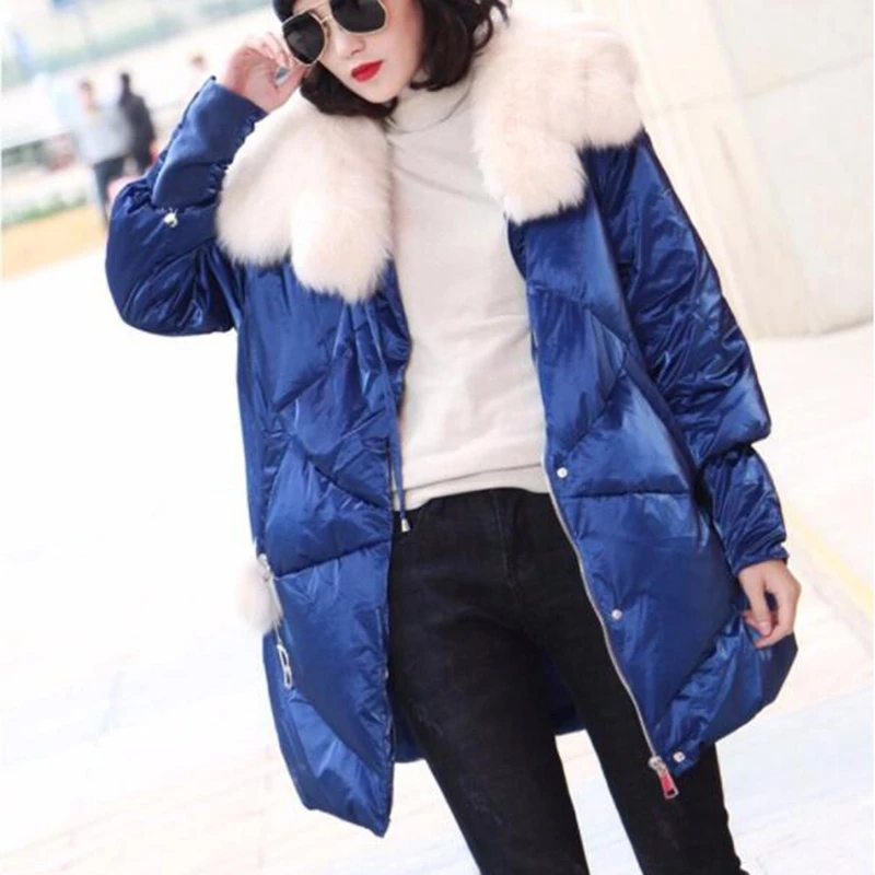 TWOTWINSTYLE лоскутный мех Drawstring женское хлопковое пальто с круглым вырезом Фонарь длинный рукав молния толстые парки женские зима