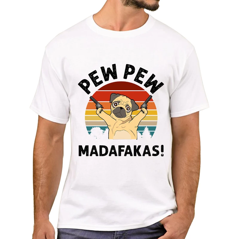 TEEHUB Neueste Hund Pew Madafakas Männer T-Shirt Vintage Mops Gun Pew Gedruckt T Shirts Kurzarm Hipster T-shirts Retro Mops t – Detail 2