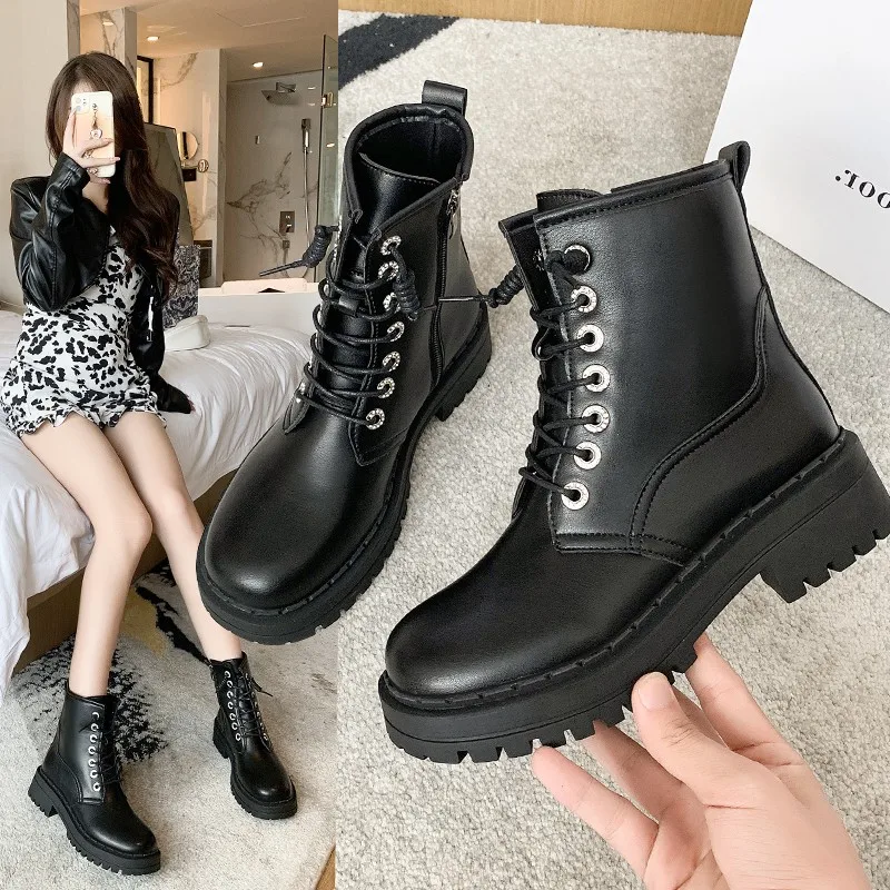 

Женские ботинки с круглым носком, роскошная дизайнерская зимняя обувь, женские ботильоны на шнуровке для верховой езды, осенняя резиновая о...