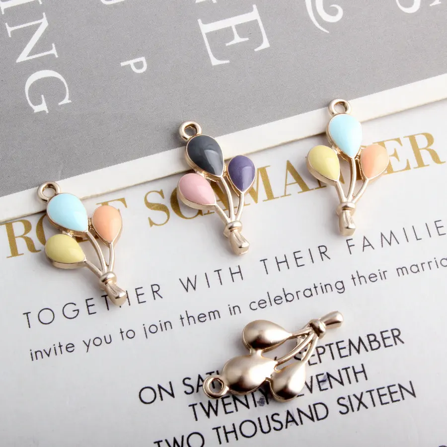 

10pcs Golden Dripping Alloy Hot Air Balloon Ring Three-color Balloon Pendant 13*24mmDIY Necklace Earring Accessories