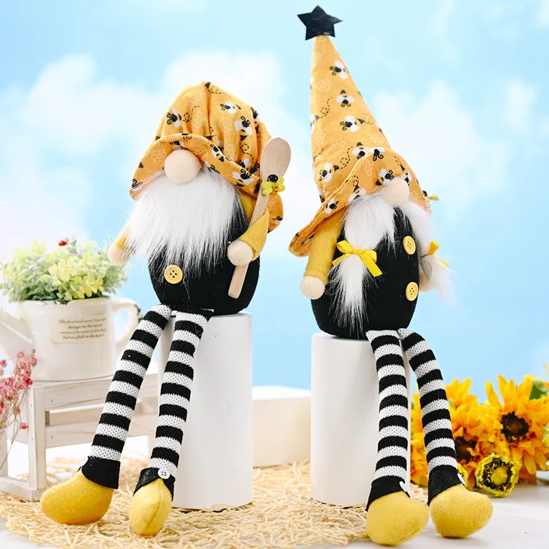 

2 Pcs Long Legs Bee Gnome Faceless Doll Ornament Room Desktop Decor Scandinavian Tomte Nisse Dwarf Swedish Figurines Elf