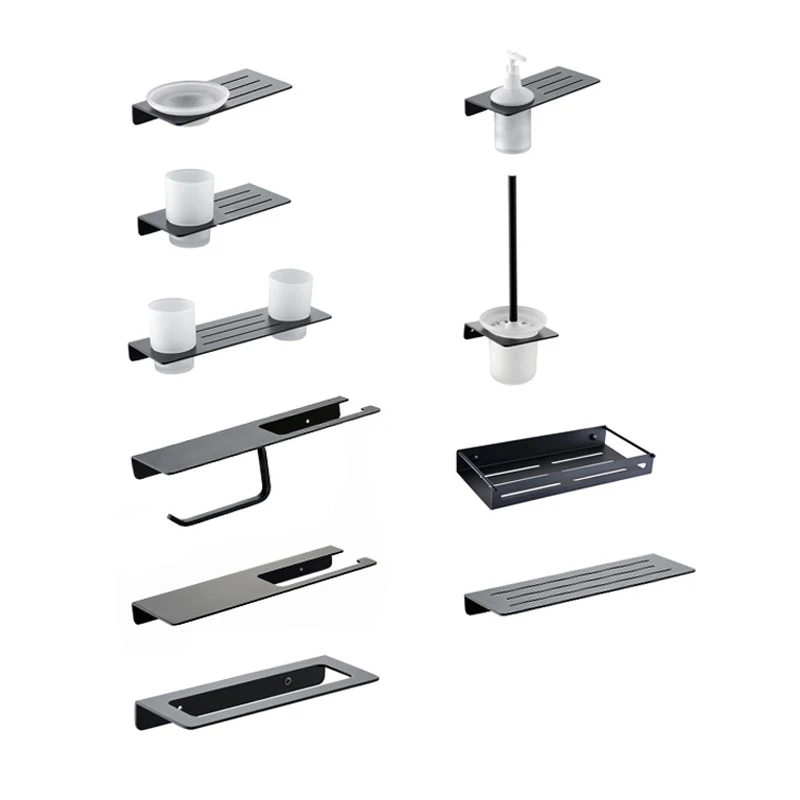 

Towel Bar Ring Shelf Bathroom Hardware Accessories Set Matte Black Square Paper Phone Holder Tumbler 304 Stainless Steel Modern