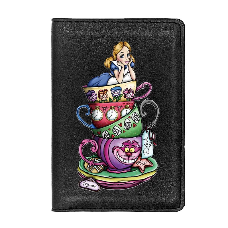 

Симпатичная Обложка для паспорта с рисунком Алисы в стране чудес для мужчин и женщин, кожаный тонкий дорожный держатель для удостоверения л...