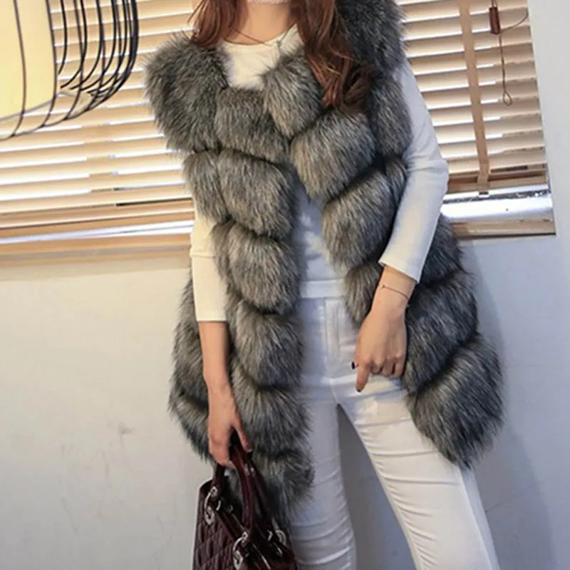 

High quality Fur Vest coat Luxury Faux Fox Warm Women Coat Vests Winter Fashion furs Women's Coats Jacket Gilet Veste 4XL