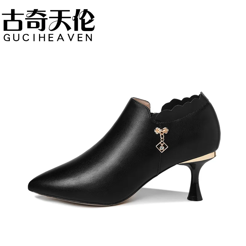 

Ladies pointed toe stiletto shoes, side zipper solid color women's shoes