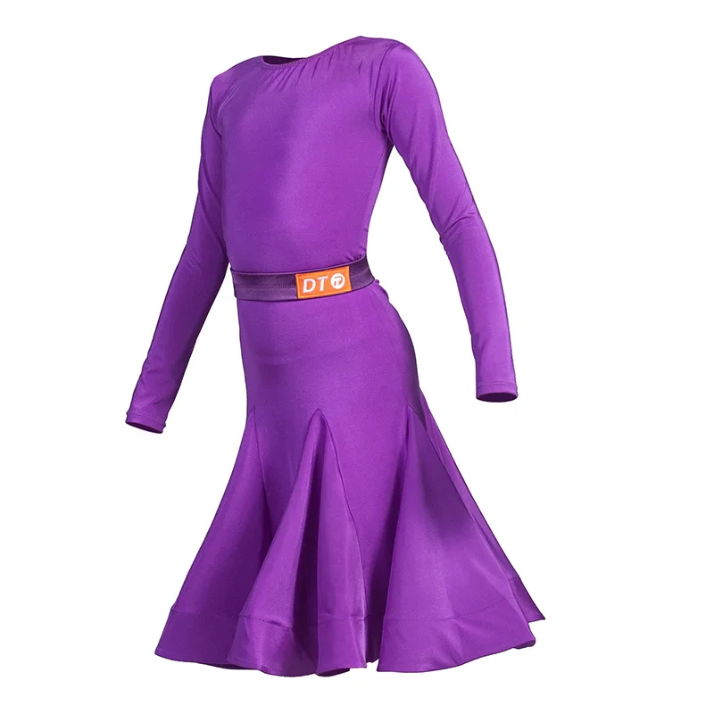 

Purple Latin Dance Dress For Girls Competition Costume Long Sleeve Rumba Dancer Outfits Tap Dancewear Salsa Clothes