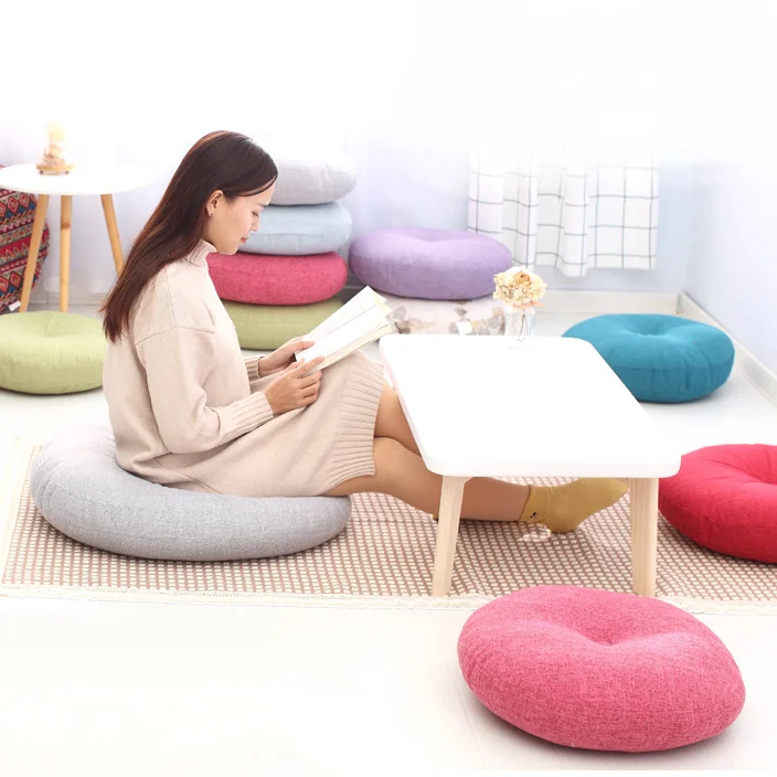 Removable& Washable Round Shape Cotton Linen Seat Cushion with Core Tatami Cushion Pillow Home Decoration Soft Car Sofa Cushion