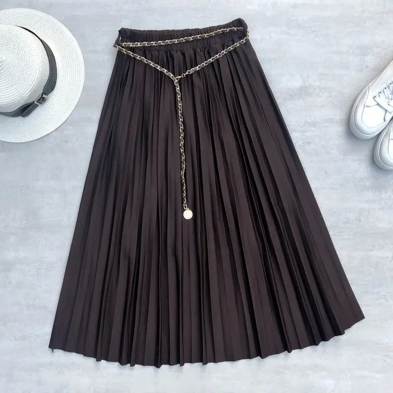 

Женская плиссированная юбка, однотонная облегающая длинная юбка трапециевидной формы с поясом и высокой эластичной талией, Осень-зима 2021