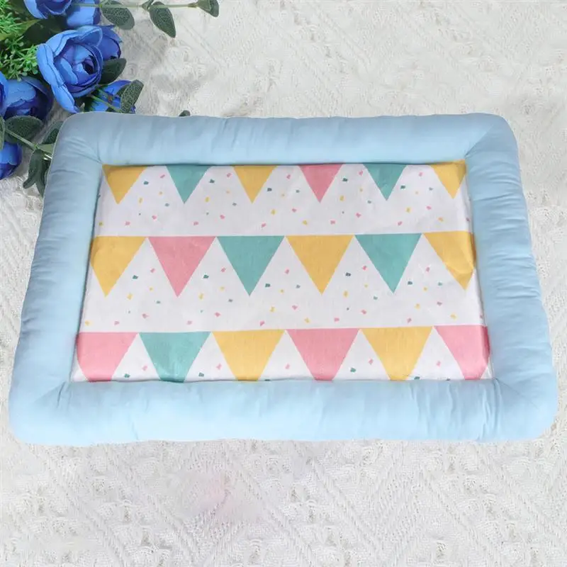 Rectangle Pet Bed Thickened Ice Silk Cotton Soft Comfort Pad Puppy House Nest Summer Sleeping Supplies (Blue Size L) | Дом и сад