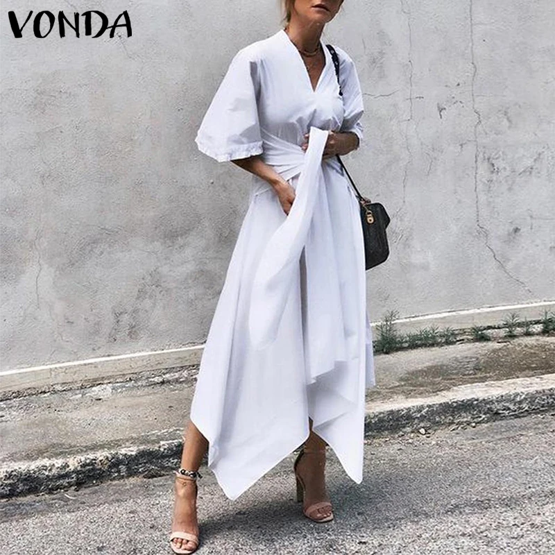 VONDA 2021 летнее платье в винтажном стиле длинное для женщин с коротким рукавом