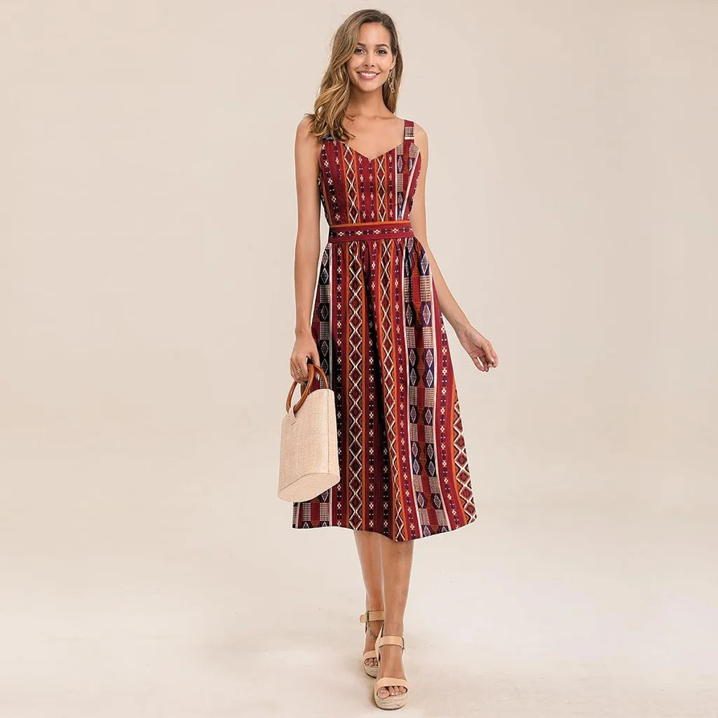 Повседневный винтажный сарафан женское летнее платье 2019 бохо сексуальное миди