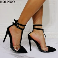 kolnoo handmade real photos ladies high heeled sandals double buckle straps kid suede pvc party prom fashion daily wear shoes