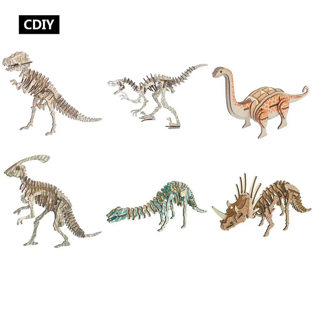DIY игрушки динозавра для детей лазерная резка 3D деревянная головоломка игрушка в