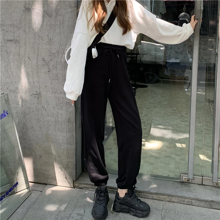 

HED 2020 Winter Drawstring Streetwear Sweatshirts pants Solid Cotton knitted oversize Harem trousers sports jogging pants women