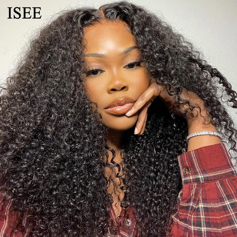 ISEE HAIR Mongolian Kinky Curly Lace Wig for Women - 13X6 HD Lace Frontal Closure and Human Hair Extensions image 3
