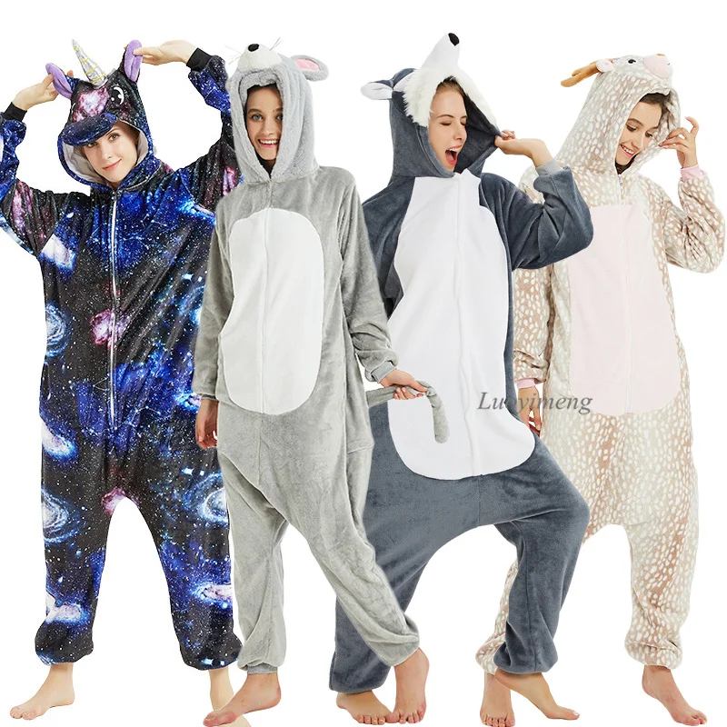 Пижама кигуруми в виде единорога комбинезон для взрослых животных ститча женщин