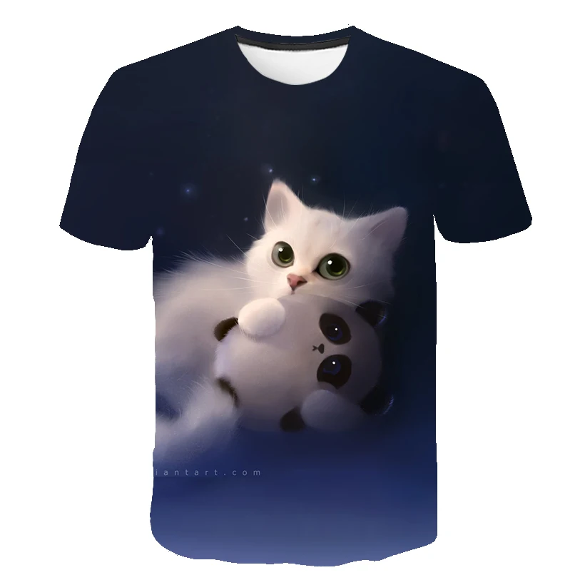 

Summer children's 3DT shirt cute cat pictures round neck pullover comfortable casual top 4T-14 years old