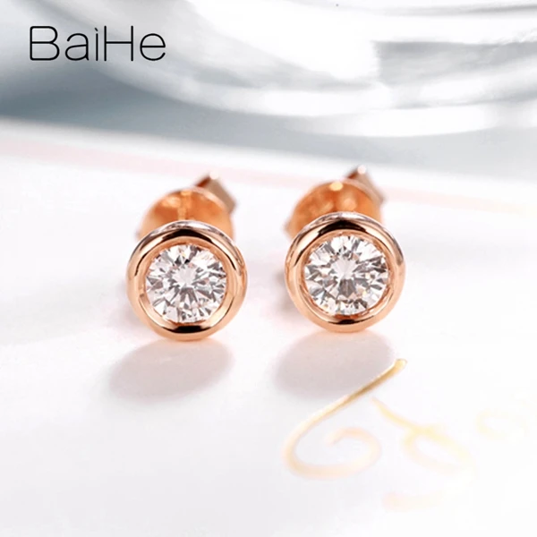 BAIHE Твердые 14 к желтое золото всего 0.20ct H/SI натуральные бриллианты женские Помолвочные мужские Подгонянные алмазные размеры круглые серьги-гвоздики