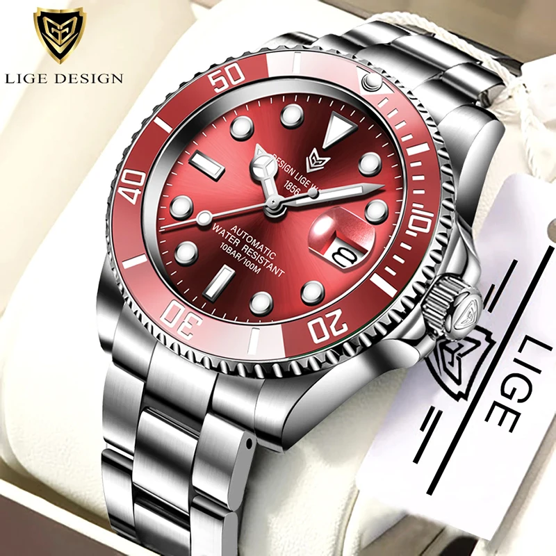 LIGE дизайн HighMineral Стекло 40 мм керамический GMT механические часы 100 м