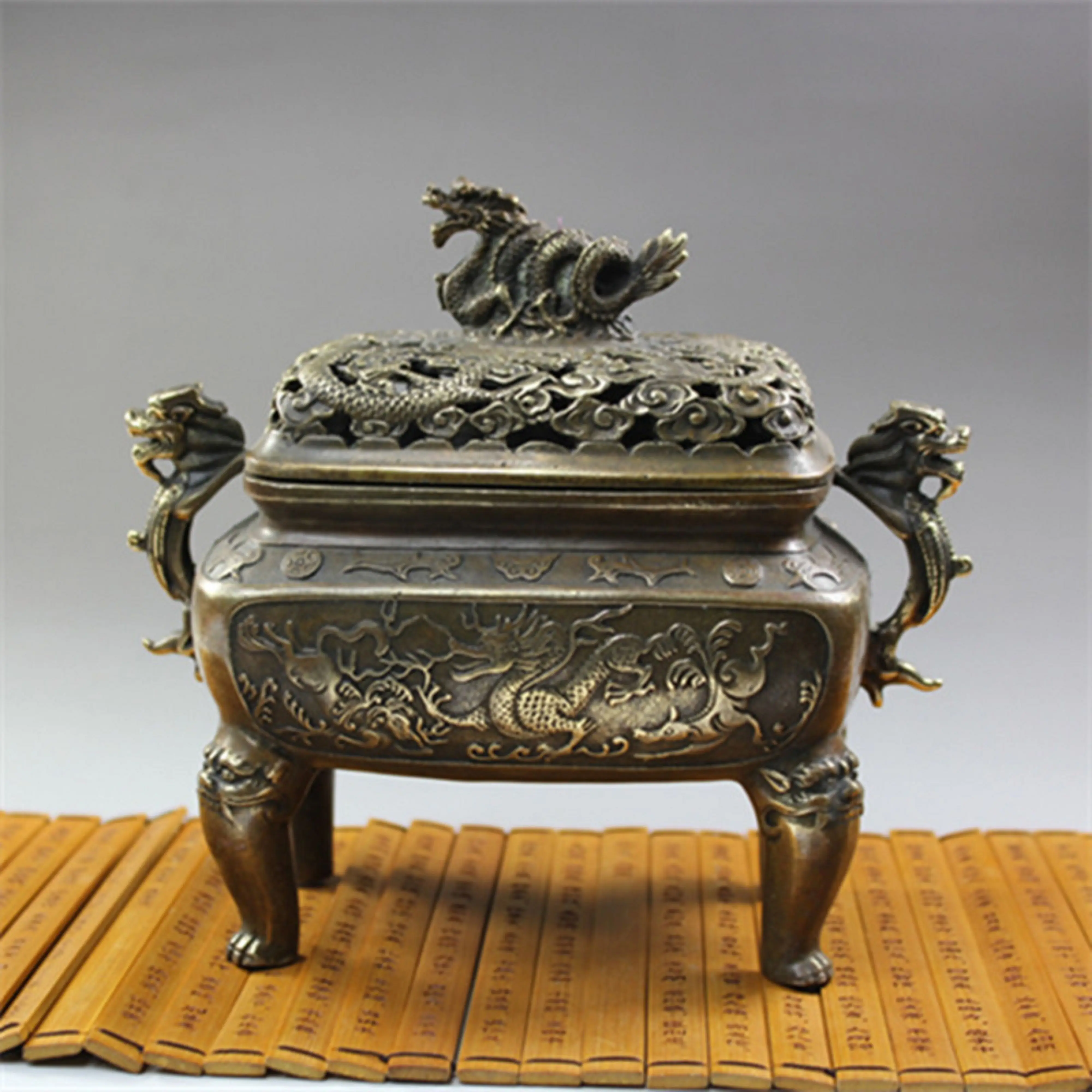 7 &quotили 18 см 0 9 кг народное искусство Китая Дракон Бронзовая статуя горелка&quot