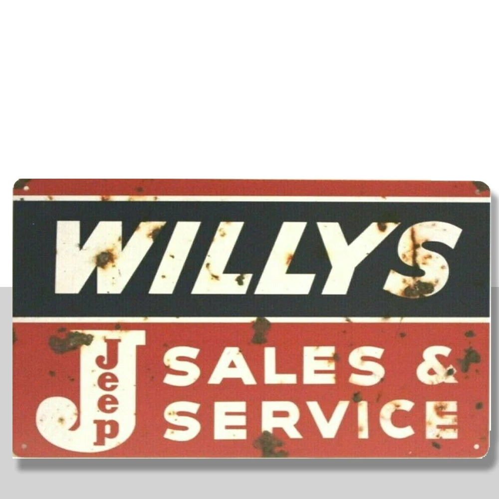 

Willys Jeep продажа услуг, оловянный плакат, знак, мужская пещера, винтажный стиль, деревенский гараж