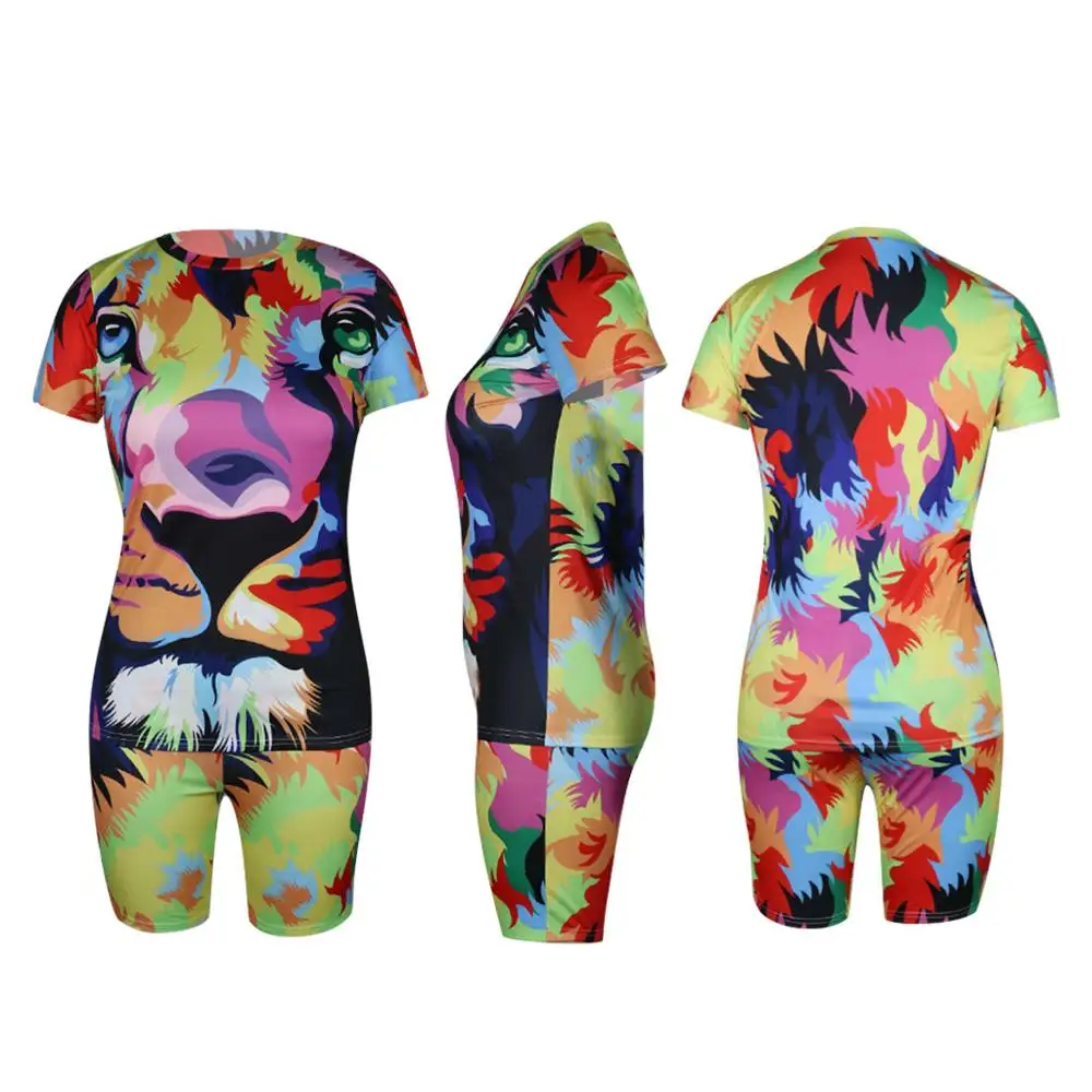 

2 Piece Short Set Cute Tiger Animal Print Two Piece Set for Women Woman Clothing Women Two Piece Outfits Matching Set Sudaderas