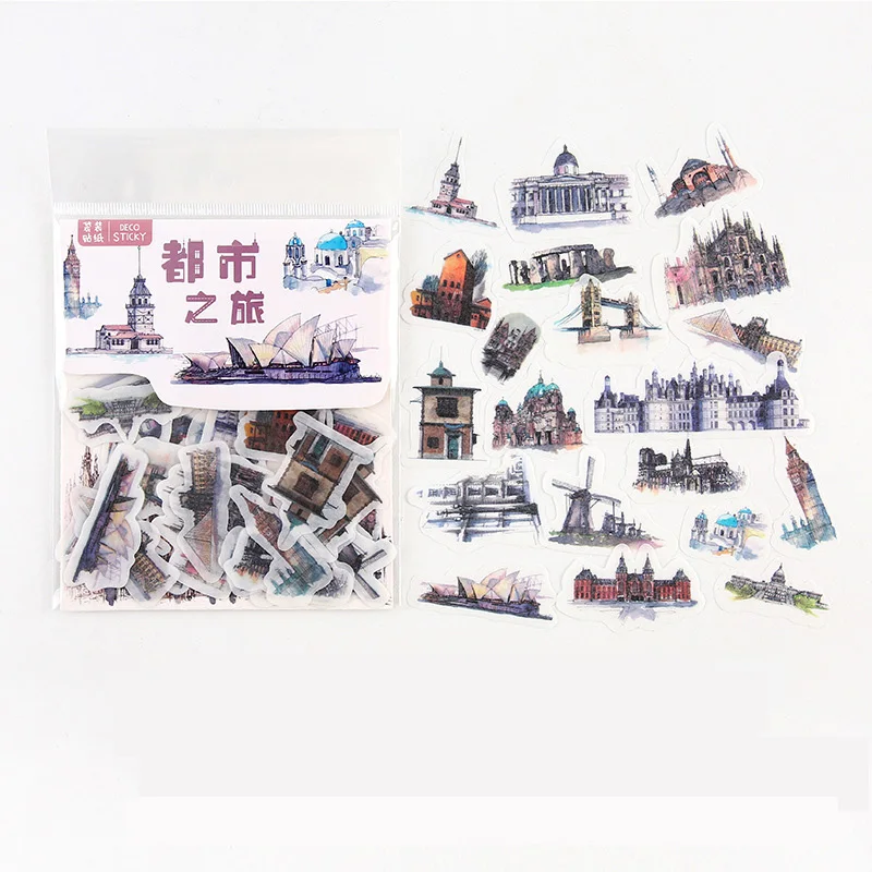 

40 pcs /Pack Vintage Style City Buildings Adhensive Stickers Decorative Album Diary Hand Account Decor