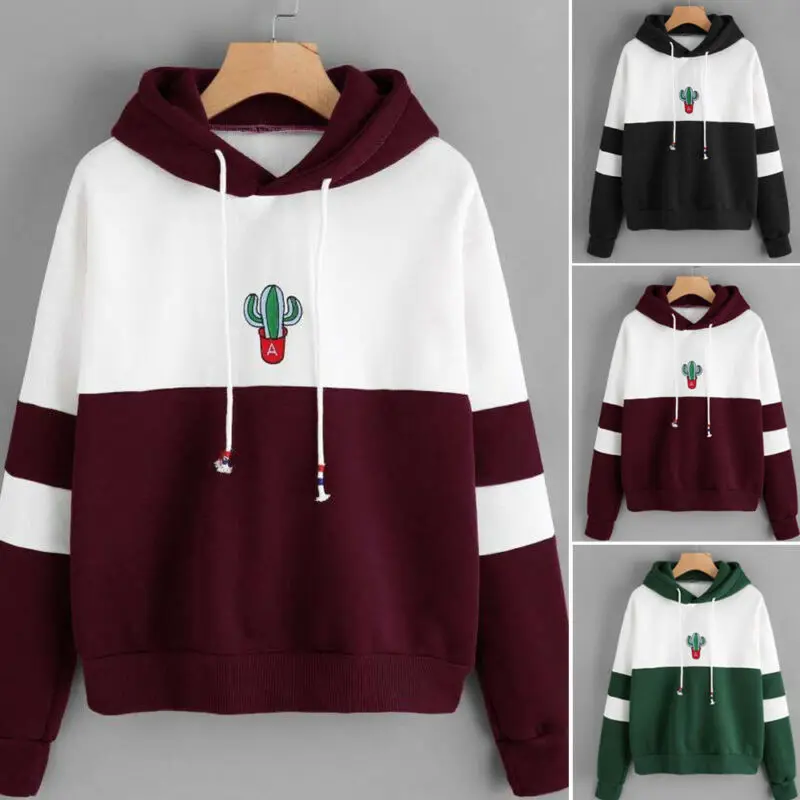 Fashion Women Sweatshirt New Ladies Long Sleeve Cactus Printing Hoodie Pullover Jacket Jumper Tops Streetwear | Женская одежда