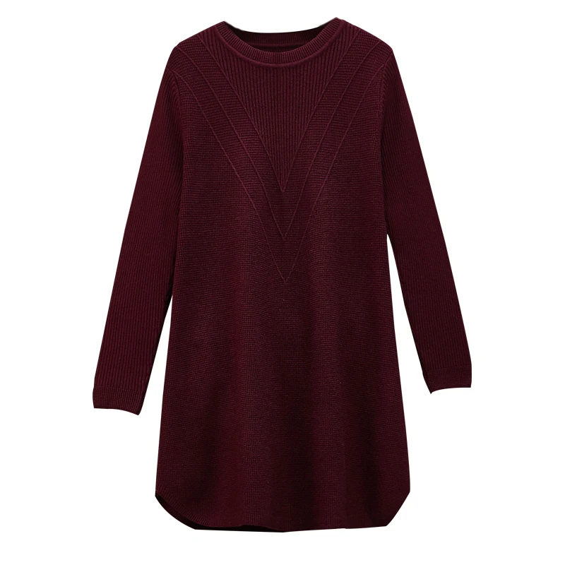 

2021 New Ladies Plus Size Knitted Casual Dress Loose Mid-Length Pullover Long Sleeve Round Neck L-5XL