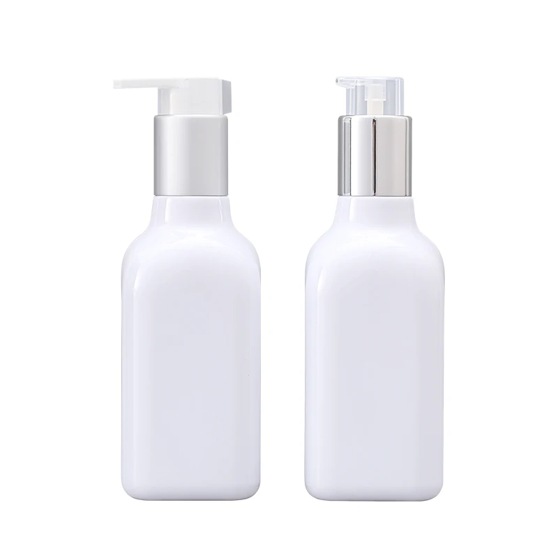 

30pcs 200ml Empty Lotion Pump Plastic Bottle With silver Aluminum Dispenser Shampoo Package White Plastic Bottle For Liquid Soap