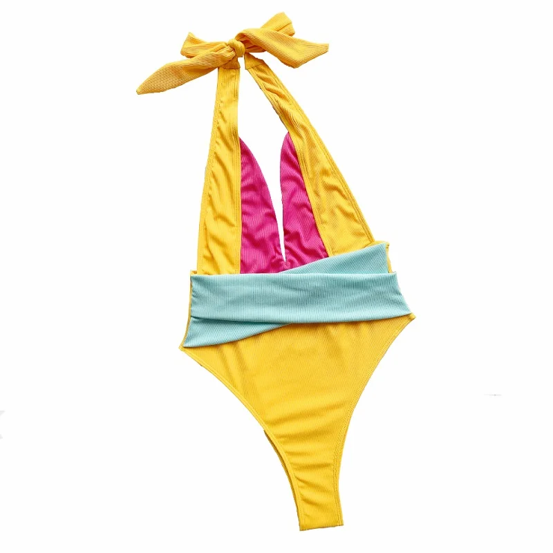 

2021 New Women's Swimsuit Fashion Colorful Bikini Beach Suit Sexy Backless Sports Diving Swimwear Bather Bathing Suit Swim