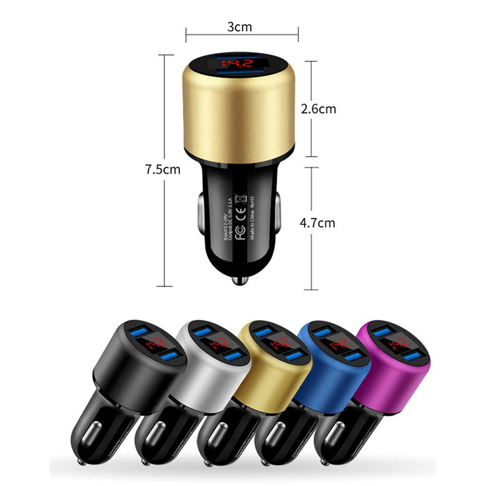 Двойное USB 3.1A 5V цифровое автомобильное зарядное устройство алюминиевое кольцо