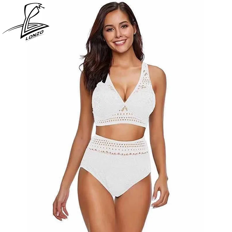 Женский кружевной купальник LONZO комплект из 2 предметов с высокой талией пуш-ап