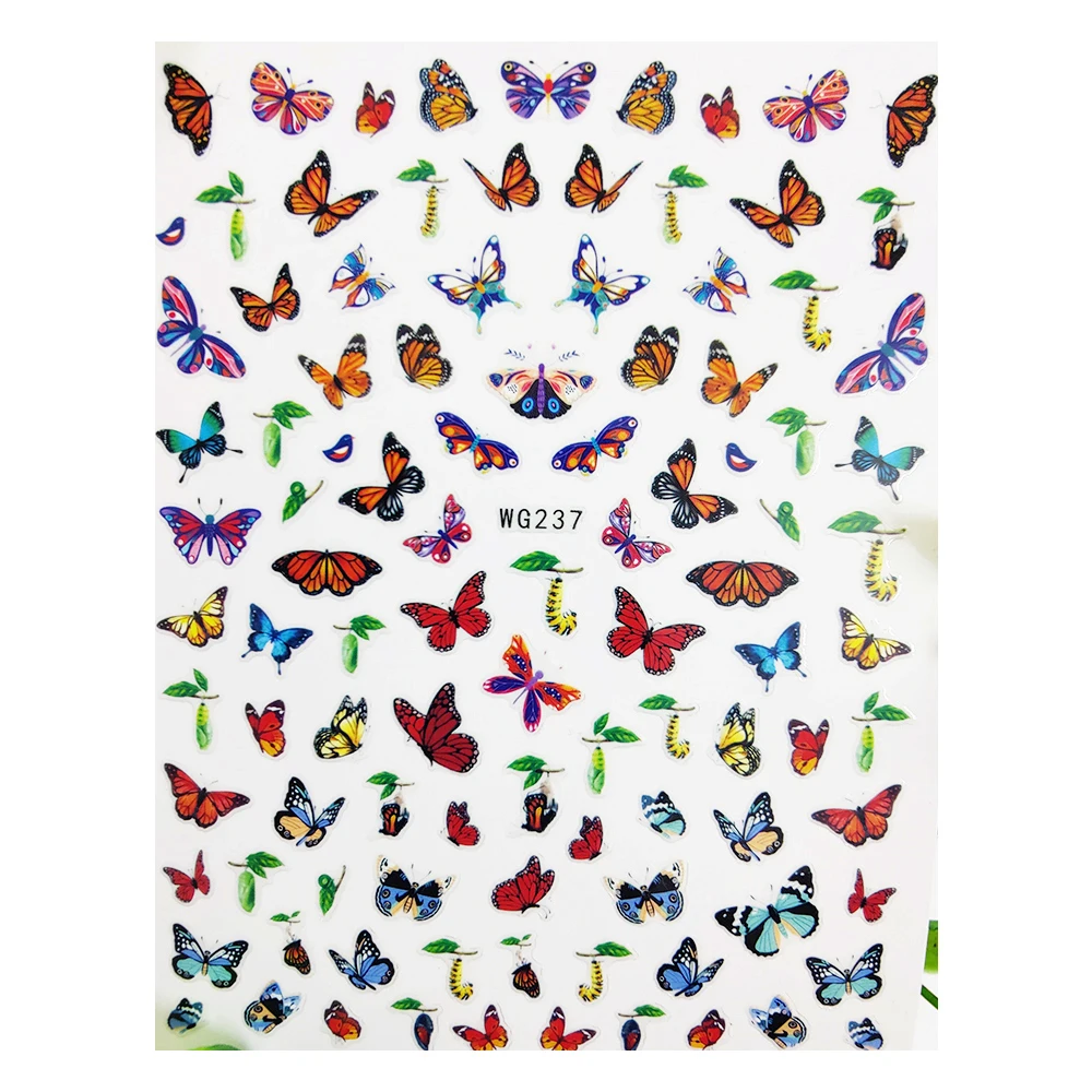 

Наклейки для ногтей 3D Красочные бабочки гусеницы листья Слайдеры для ногтей декорации фольга дизайн все для маникюра аксессуары