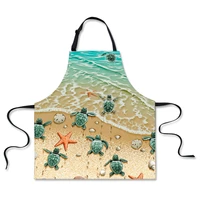 cartoon sea turtle print adjustable baking cooking apron cute female women men chef kitchen aprons ladies bbq cleaning tools