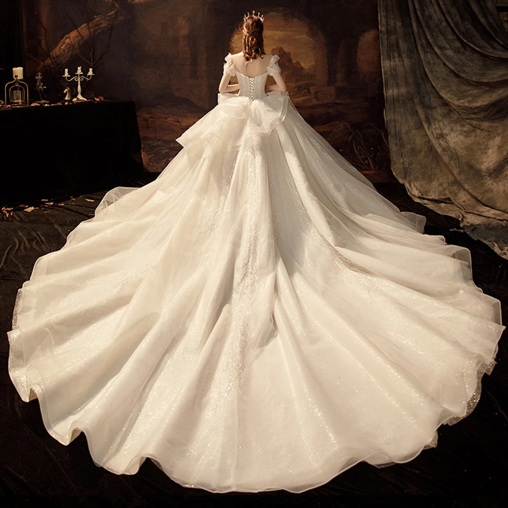 

GY Luxury Ball Gown Wedding Dresses Lace Up Back Beading Crystal Robe