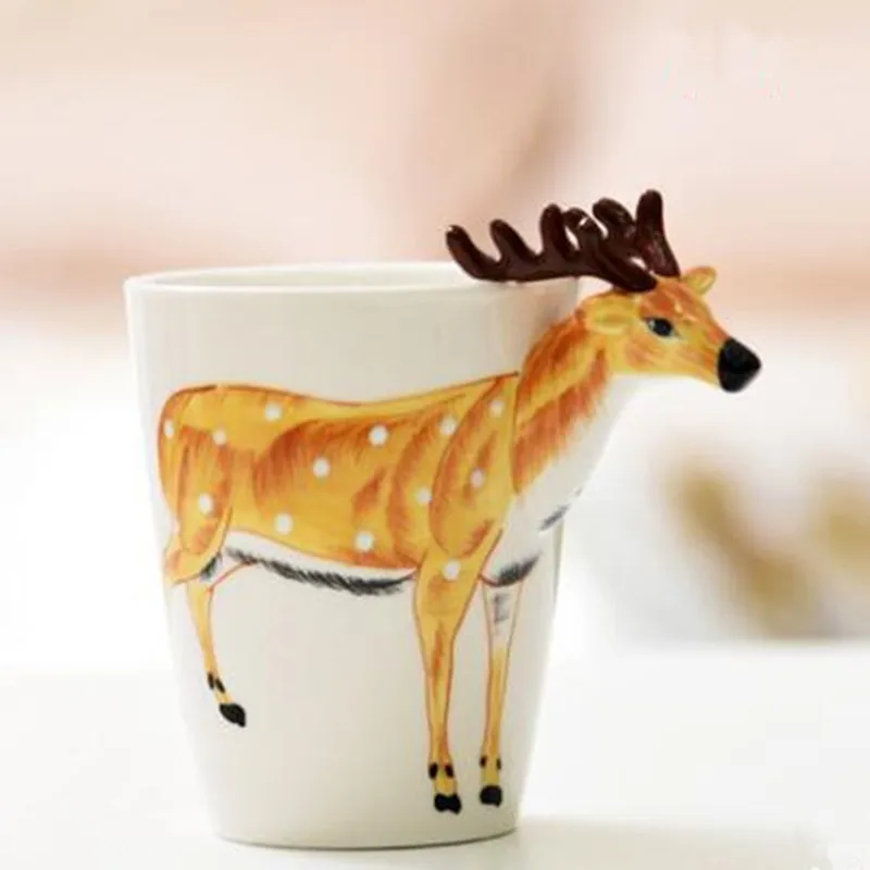 Creative 3D three-dimensional Hand-painted Ceramic Mug Animals Coffee Mugs New arrival Cartoon Giraffe Monkey Elephant | Дом и сад