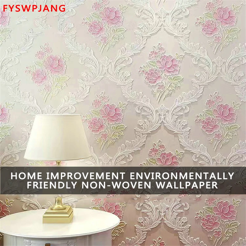 

9.5m Roll Non-woven Wallpaper Embossed Damask Bedroom Living Room Background Floral Pattern 3D Texture Wall Sticker