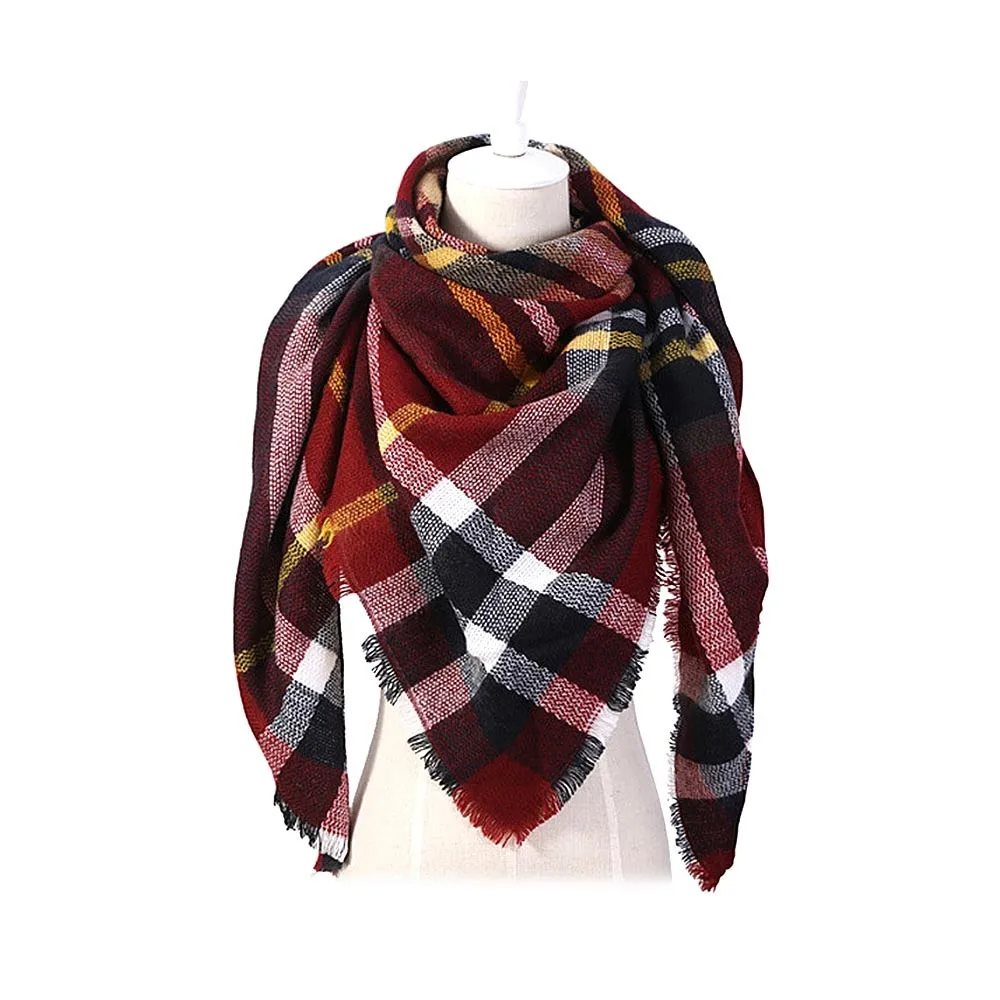 Женский треугольный шарф в клетку теплый кашемировый стиле ретро весна зима 2019| |