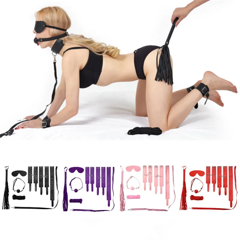 Набор БДСМ для связывания взрослые аксессуары интима наручники кнут кляп во рту