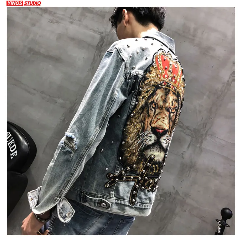 Прямая поставка Уличная Повседневная японская джинсовая куртка с заклепками