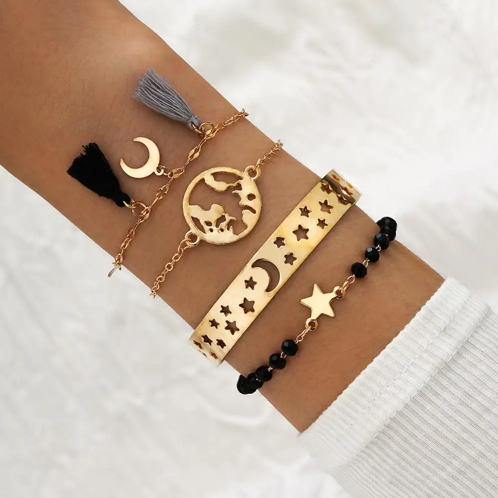 DIEZI модный винтажный Браслет-манжета браслет Звезда Луна океан кисточки цепи