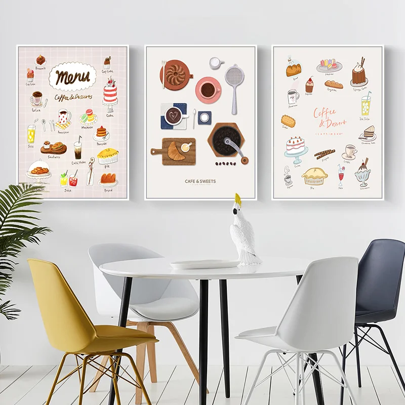 

Nordic Macaron Cake Coffee Poster Food Drink Tool Wall Art Print Picture Canvas Painting Bakery Kitchen Interior Decor