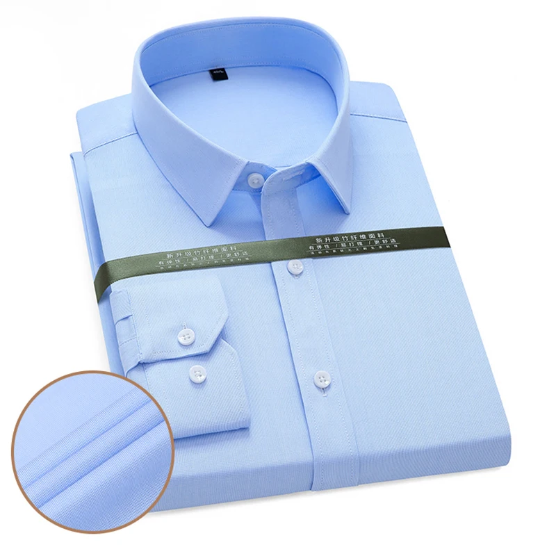 

Quality Mens Dress Shirts Official Business Long Sleeve Bamboo Fiber Striped Shirt For Men Casual Regular Fit Without Pocket Pop